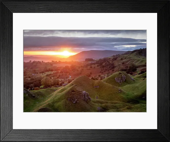 Framed Print : Sunrise over the old quarry on the Llangattock Escarpment, Brecon Beacons National Park, Powys, Wales. Autumn (October) 2021 Framed Print : Sunrise over the old quarry on the Llangattock Escarpment, Brecon Beacons National Park, Powys, Wales. Autumn (October) 2021