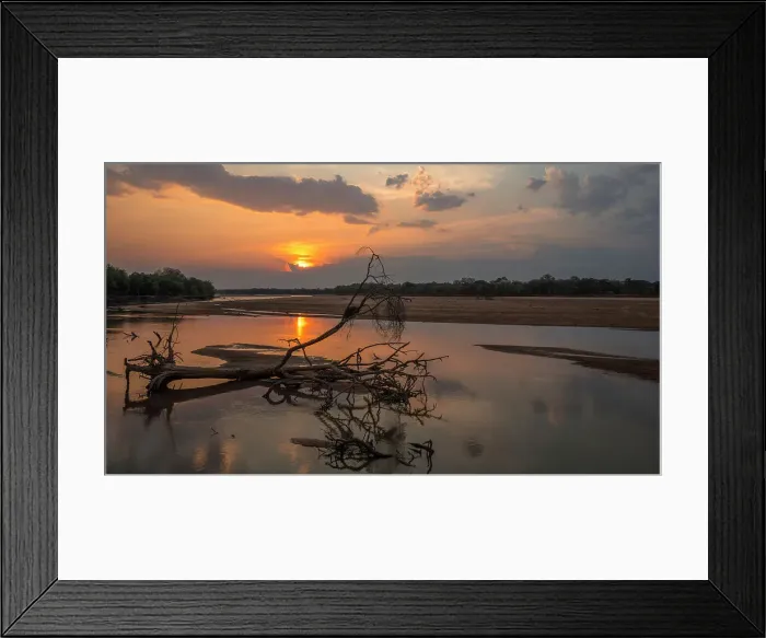 Framed Print : Africa, Zambia, North Luangwa. The river at sunset near to Takwela Camp Framed Print : Africa, Zambia, North Luangwa. The river at sunset near to Takwela Camp