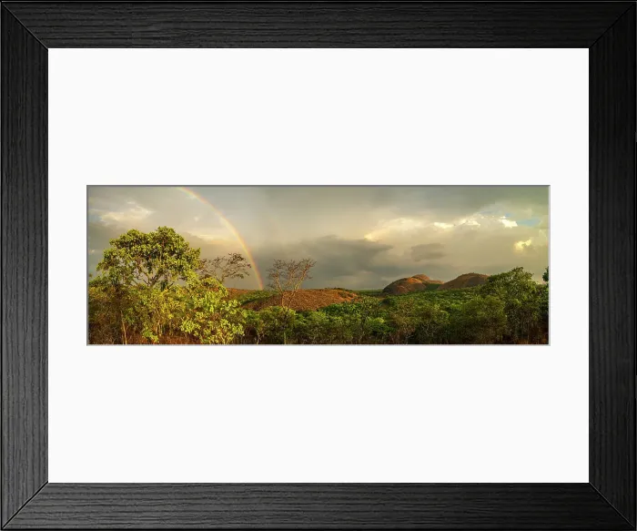Framed Print : Africa, Zambia, Northern Zambia, Mutinondo Wilderness. On a hike in the rocky landscape at sunset with a rainbow Framed Print : Africa, Zambia, Northern Zambia, Mutinondo Wilderness. On a hike in the rocky landscape at sunset with a rainbow
