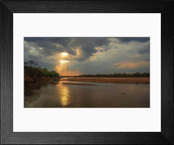 Framed Print : Africa, Zambia, North Luangwa. The river at sunset near to Takwela Camp