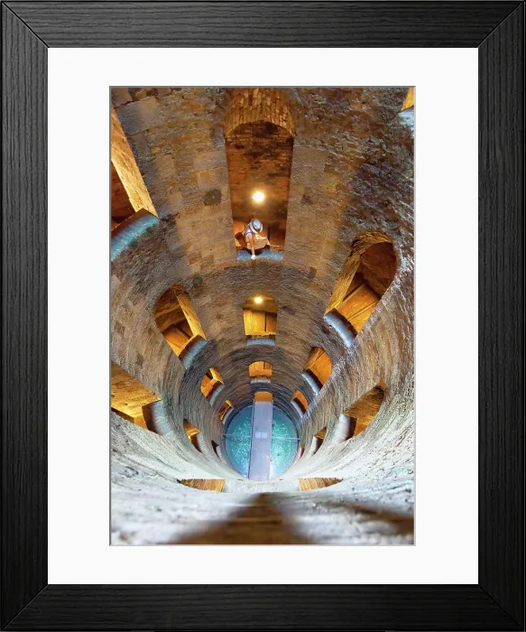 Framed Print : A tourist in St. Patrick's Well (Pozzo di San Patrizio), a historic well in Orvieto, Terni province, Umbria region, Italy. (MR) Framed Print : A tourist in St. Patrick's Well (Pozzo di San Patrizio), a historic well in Orvieto, Terni province, Umbria region, Italy. (MR)