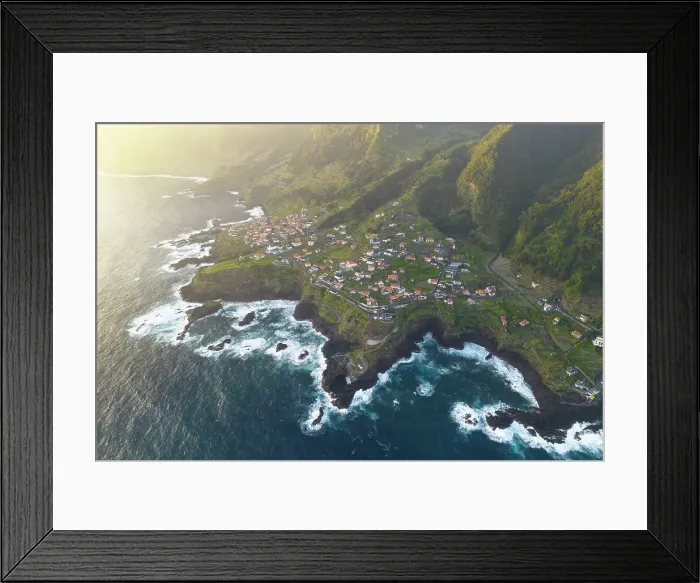 Framed Print : Aerial view of the coast of Seixal during a spring sunrise, Madeira, Portugal Framed Print : Aerial view of the coast of Seixal during a spring sunrise, Madeira, Portugal