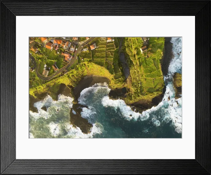 Framed Print : Aerial view of the coast of Seixal during a spring sunrise, Madeira, Portugal Framed Print : Aerial view of the coast of Seixal during a spring sunrise, Madeira, Portugal