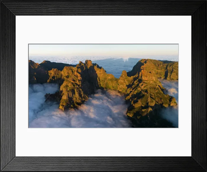 Framed Print : aerial view of Pico do Arieriro during a warm spring sunset, Madeira, Portugal Framed Print : aerial view of Pico do Arieriro during a warm spring sunset, Madeira, Portugal