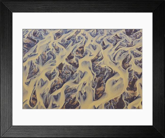 Framed Print : Aerial view of icelandic river during a summer day, Southern Iceland