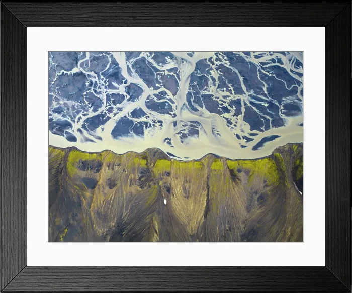 Framed Print : Aerial view of icelandic river during a summer day, Southern Iceland Framed Print : Aerial view of icelandic river during a summer day, Southern Iceland