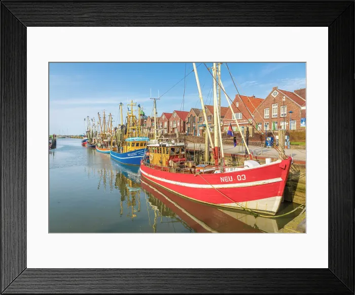 Framed Print : Shrimp boats in the harbor of Neuharlingersiel, East Frisia, Lower Saxony, Germany Framed Print : Shrimp boats in the harbor of Neuharlingersiel, East Frisia, Lower Saxony, Germany