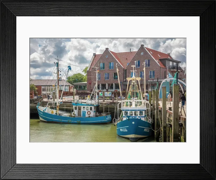 Framed Print : Shrimp boats in the harbor of Neuharlingersiel, East Frisia, Lower Saxony, Germany Framed Print : Shrimp boats in the harbor of Neuharlingersiel, East Frisia, Lower Saxony, Germany