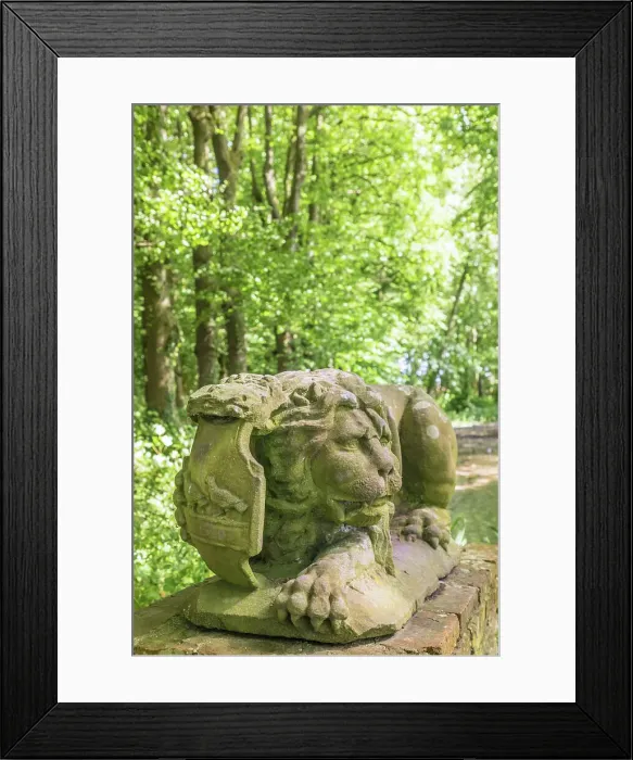 Framed Print : Lion statue of the Osterburg in Groothusen, Krummhoern, East Frisia, Lower Saxony, Germany Framed Print : Lion statue of the Osterburg in Groothusen, Krummhoern, East Frisia, Lower Saxony, Germany