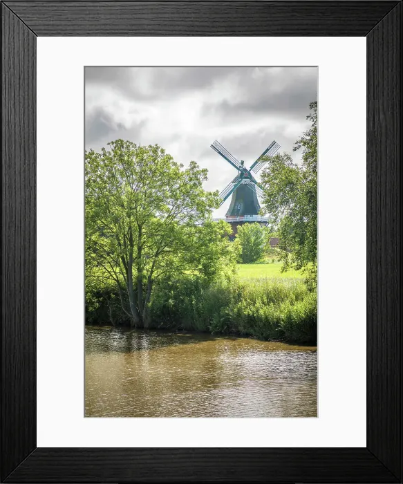 Framed Print : Canal with Green Mill, Greetsiel, East Frisia, Lower Saxony, Germany Framed Print : Canal with Green Mill, Greetsiel, East Frisia, Lower Saxony, Germany