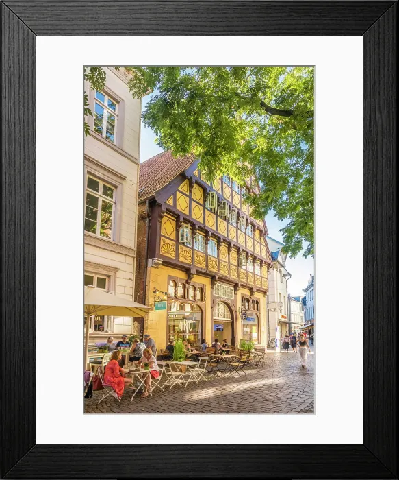 Framed Print : Historic Degodehaus from 1502 in the old town of Oldenburg, Oldenburger Land, Lower Saxony, Germany