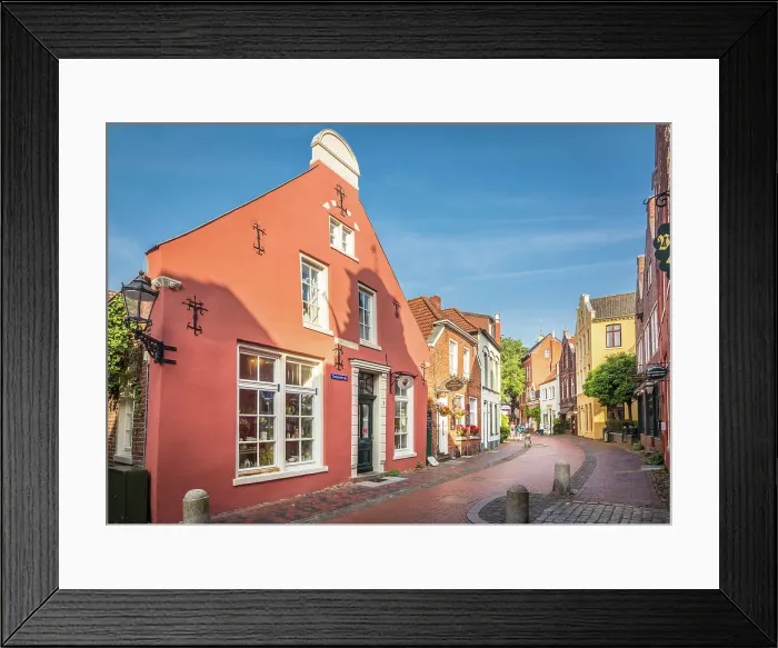Framed Print : Historic houses on Rathausstrasse in the old town, Leer, East Frisia, Lower Saxony, Germany Framed Print : Historic houses on Rathausstrasse in the old town, Leer, East Frisia, Lower Saxony, Germany