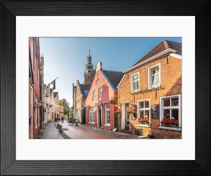 Framed Print : Historic houses on Rathausstrasse in the old town, Leer, East Frisia, Lower Saxony, Germany Framed Print : Historic houses on Rathausstrasse in the old town, Leer, East Frisia, Lower Saxony, Germany