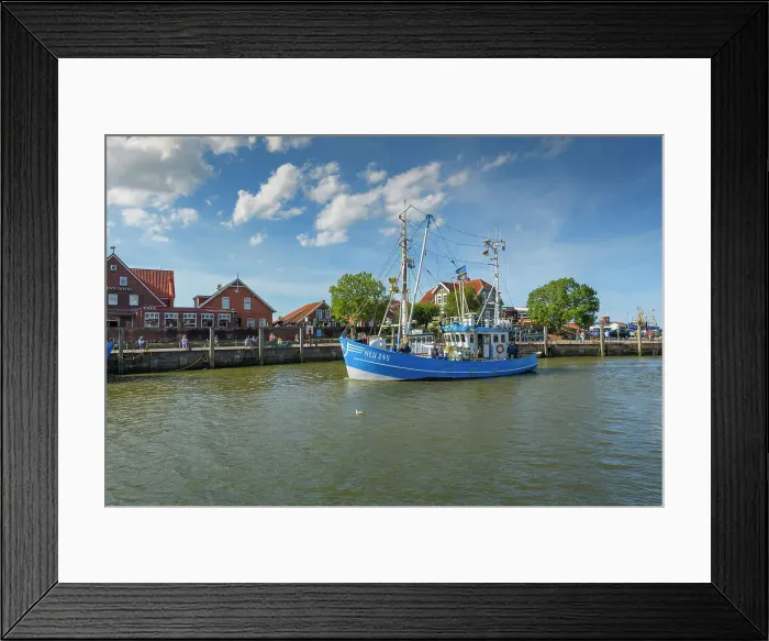 Framed Print : Fishing cutter port in Neuharlingersiel, East Friesland, Lower Saxony, Germany, Europe Framed Print : Fishing cutter port in Neuharlingersiel, East Friesland, Lower Saxony, Germany, Europe