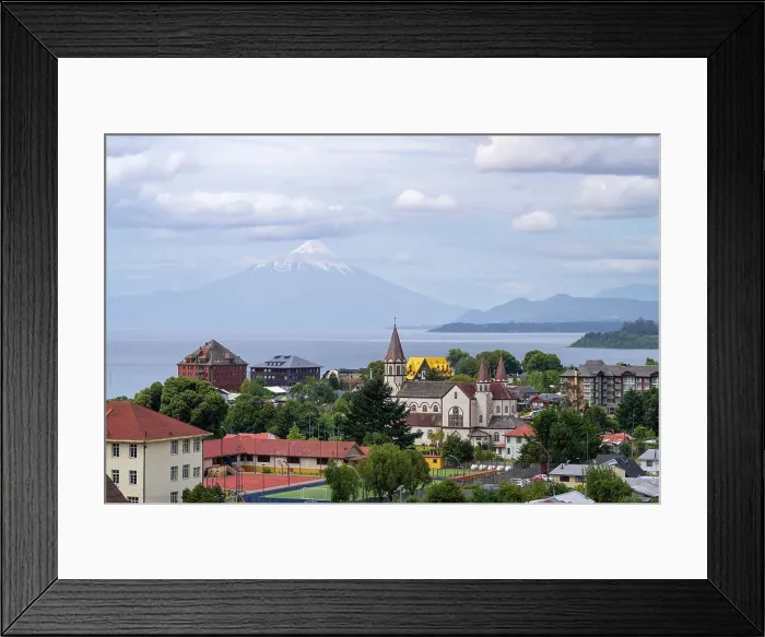 Framed Print : Iglesia del Sagrado Corazon de Jesus and Osorno Volcano, Puerto Varas, Llanquihue Province, Los Lagos Region, Chile
