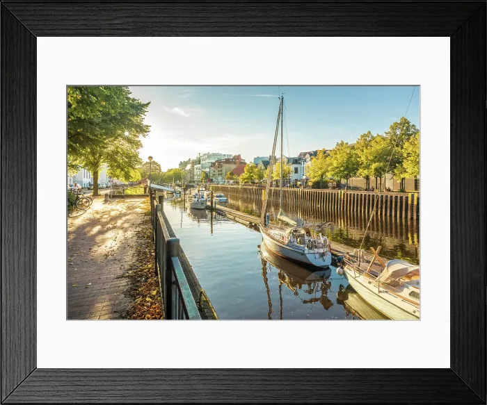 Framed Print : Evening atmosphere at the inland port of Oldenburg, Oldenburger Land, Lower Saxony, Germany