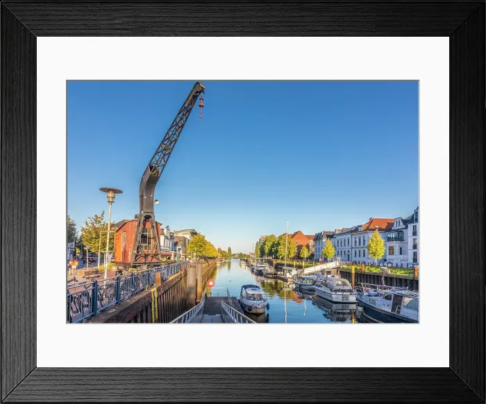 Framed Print : Old crane at the inland port of Oldenburg, Oldenburger Land, Lower Saxony, Germany Framed Print : Old crane at the inland port of Oldenburg, Oldenburger Land, Lower Saxony, Germany