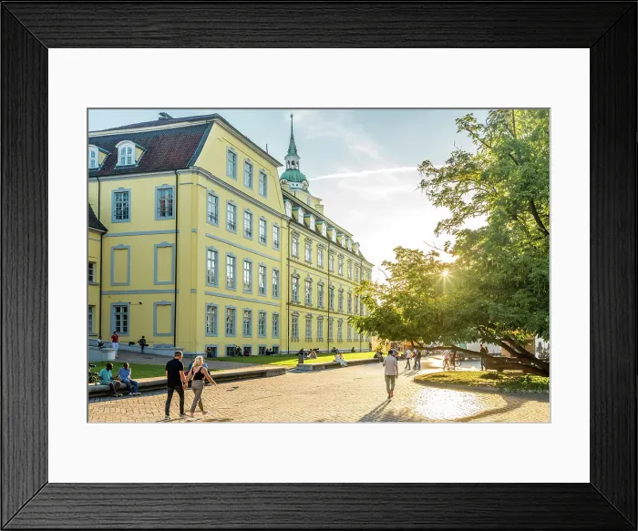 Framed Print : Evening atmosphere at castle square in Oldenburg, Oldenburger Land, Lower Saxony, Germany Framed Print : Evening atmosphere at castle square in Oldenburg, Oldenburger Land, Lower Saxony, Germany
