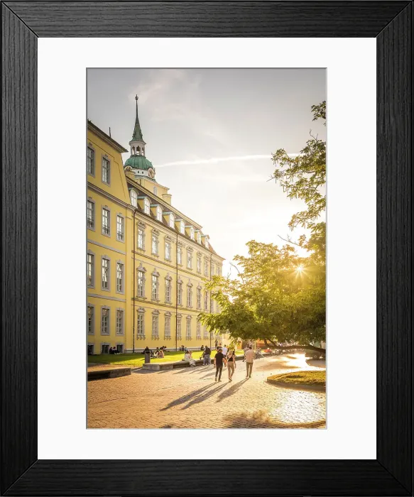Framed Print : Evening atmosphere at castle square in Oldenburg, Oldenburger Land, Lower Saxony, Germany Framed Print : Evening atmosphere at castle square in Oldenburg, Oldenburger Land, Lower Saxony, Germany
