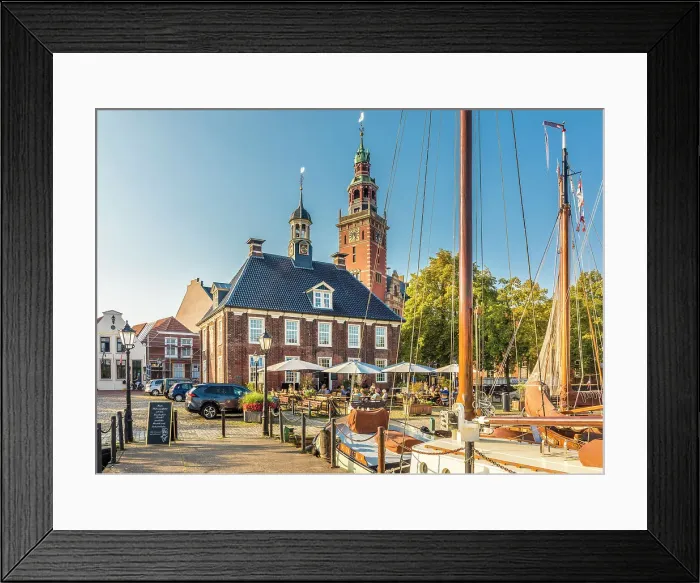 Framed Print : Museum harbor with a view of the town hall, Leer, East Frisia, Lower Saxony, Germany Framed Print : Museum harbor with a view of the town hall, Leer, East Frisia, Lower Saxony, Germany