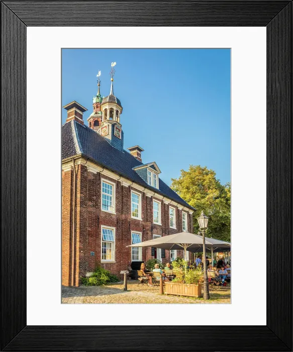Framed Print : Restaurant Alte Waage at the museum harbor in Leer, East Frisia, Lower Saxony, Germany Framed Print : Restaurant Alte Waage at the museum harbor in Leer, East Frisia, Lower Saxony, Germany