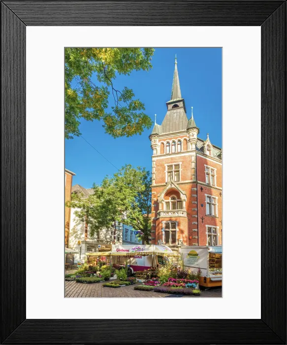 Framed Print : Flower stand at the weekly market with the Old Town Hall, Oldenburg, Oldenburger Land, Lower Saxony, Germany Framed Print : Flower stand at the weekly market with the Old Town Hall, Oldenburg, Oldenburger Land, Lower Saxony, Germany