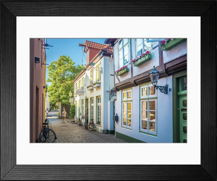 Framed Print : Historic houses in the old town of Oldenburg, Oldenburger Land, Lower Saxony, Germany
