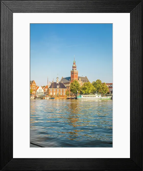 Framed Print : Museum harbor with town hall, Leer, East Frisia, Lower Saxony, Germany Framed Print : Museum harbor with town hall, Leer, East Frisia, Lower Saxony, Germany