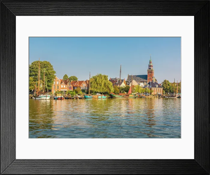 Framed Print : Museum harbor with town hall, Leer, East Frisia, Lower Saxony, Germany Framed Print : Museum harbor with town hall, Leer, East Frisia, Lower Saxony, Germany