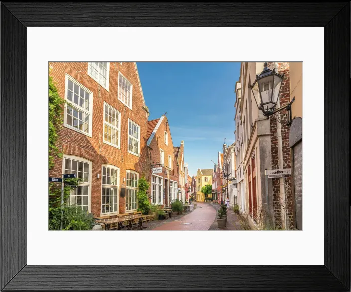 Framed Print : Historic houses on Rathausstrasse in the old town, Leer, East Frisia, Lower Saxony, Germany Framed Print : Historic houses on Rathausstrasse in the old town, Leer, East Frisia, Lower Saxony, Germany