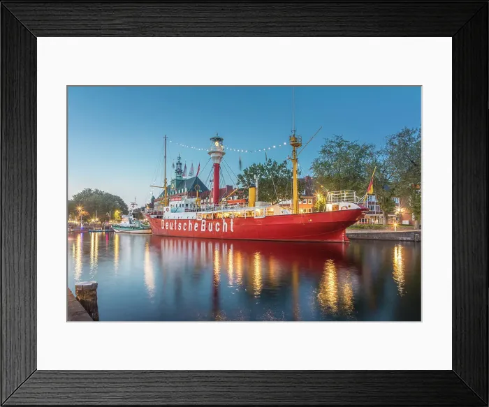 Framed Print : Lightship Amrumbank in the Ratsdelft at blue hour, Emden, East Frisia, Lower Saxony, Germany