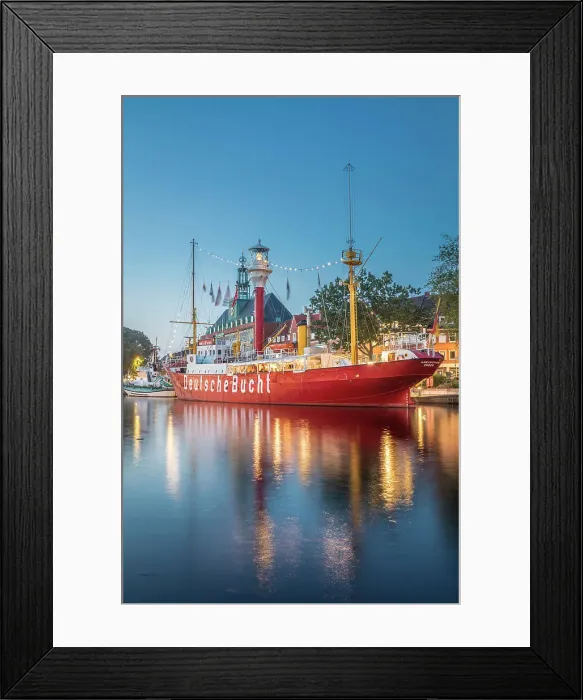 Framed Print : Lightship Amrumbank in the Ratsdelft at blue hour, Emden, East Frisia, Lower Saxony, Germany Framed Print : Lightship Amrumbank in the Ratsdelft at blue hour, Emden, East Frisia, Lower Saxony, Germany
