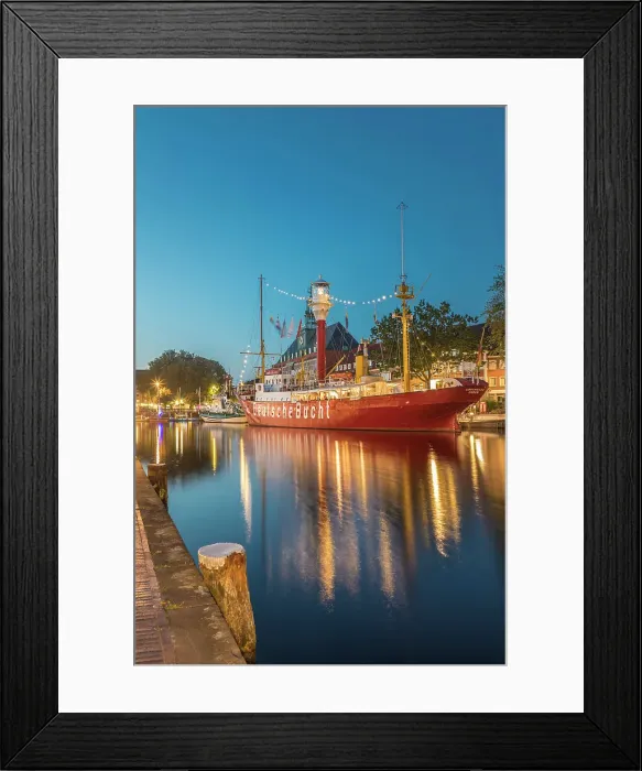 Framed Print : Lightship Amrumbank in the Ratsdelft at blue hour, Emden, East Frisia, Lower Saxony, Germany Framed Print : Lightship Amrumbank in the Ratsdelft at blue hour, Emden, East Frisia, Lower Saxony, Germany