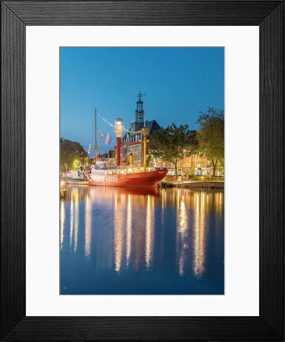 Framed Print : Lightship Amrumbank in the Ratsdelft at blue hour, Emden, East Frisia, Lower Saxony, Germany