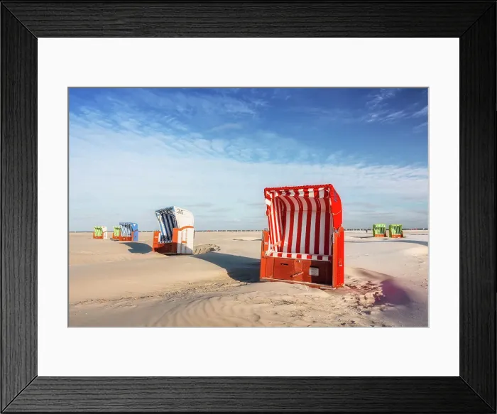 Framed Print : Beach chair at beach near Norddorf, Amrum island, Wadden sea, North Sea, North Friesland, Germany, Europe Framed Print : Beach chair at beach near Norddorf, Amrum island, Wadden sea, North Sea, North Friesland, Germany, Europe
