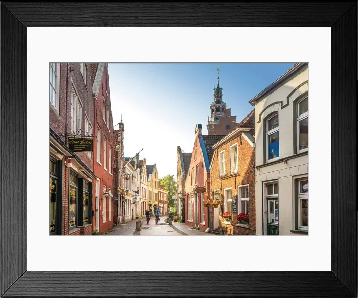 Framed Print : Historic houses on Rathausstrasse in the old town, Leer, East Frisia, Lower Saxony, Germany Framed Print : Historic houses on Rathausstrasse in the old town, Leer, East Frisia, Lower Saxony, Germany