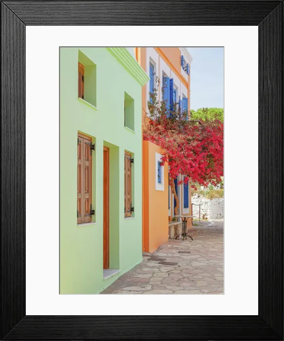 Framed Print : Street filled with Halki traditional houses, Halki Island, Dodecanese Islands, Greece Framed Print : Street filled with Halki traditional houses, Halki Island, Dodecanese Islands, Greece