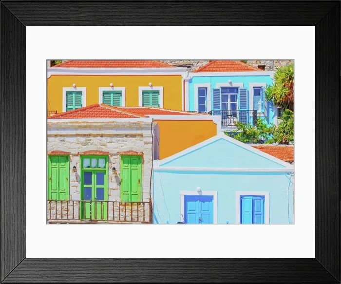 Framed Print : Seafront traditional houses, Halki Island, Dodecanese Islands, Greece Framed Print : Seafront traditional houses, Halki Island, Dodecanese Islands, Greece
