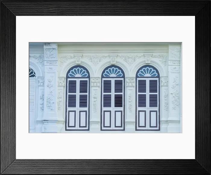 Framed Print : Colourful shuttered windows in the Old town, Phuket, Thailand Framed Print : Colourful shuttered windows in the Old town, Phuket, Thailand
