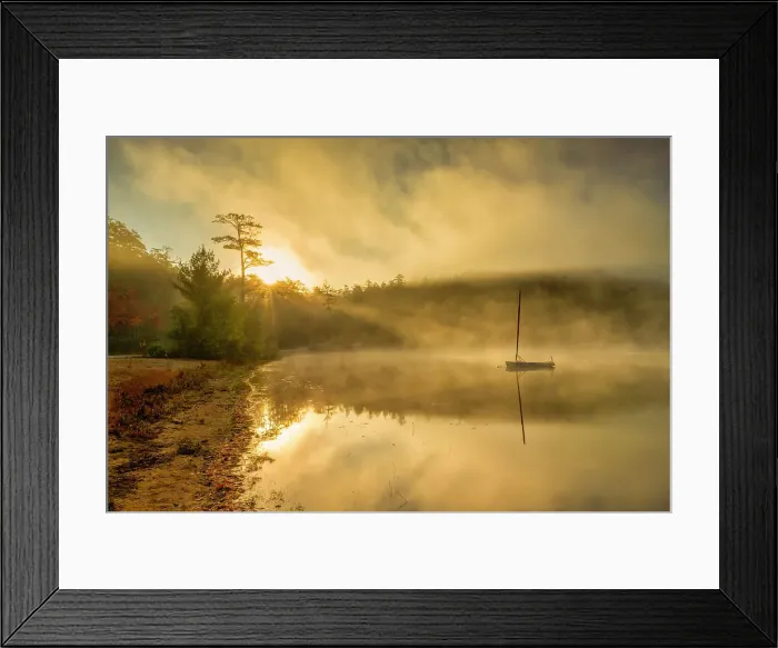 Framed Print : Boat on Crystal Lake at Sunrise, Eaton Center, New Hampshire, USA Framed Print : Boat on Crystal Lake at Sunrise, Eaton Center, New Hampshire, USA