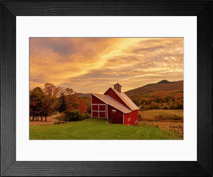 Framed Print : Red Barn at Sunrise, Stowe, Vermont, New England, USA Framed Print : Red Barn at Sunrise, Stowe, Vermont, New England, USA
