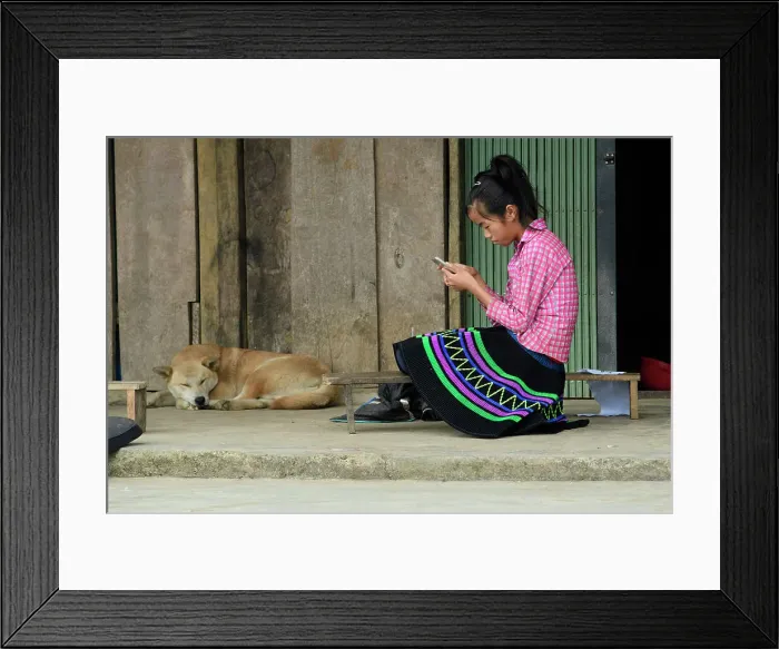 Framed Print : Vietnam, Northern, Hoang Len Son Mountains, Sapa, girl with phone Framed Print : Vietnam, Northern, Hoang Len Son Mountains, Sapa, girl with phone