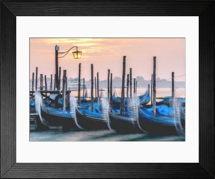 Framed Print : Gondolas in Venice at sunrise, Venice, Veneto, Italy Framed Print : Gondolas in Venice at sunrise, Venice, Veneto, Italy