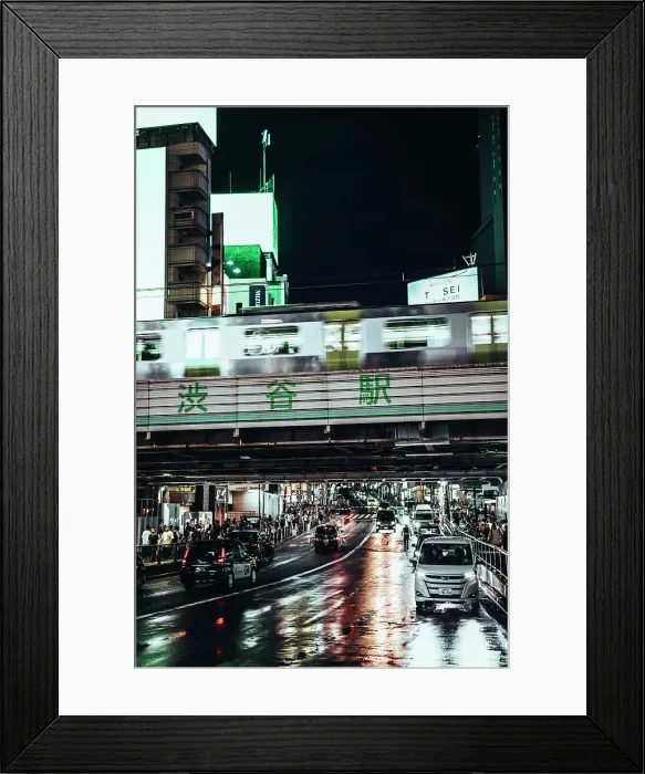 Framed Print : Summer night in Shibuya Tokyo, train and taxis full of tourists Framed Print : Summer night in Shibuya Tokyo, train and taxis full of tourists
