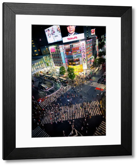 Framed Print : Typical view of Tokyo Shibuya crossing from above. Pedestrian crossing full of people walking in a summer night, Japan Framed Print : Typical view of Tokyo Shibuya crossing from above. Pedestrian crossing full of people walking in a summer night, Japan