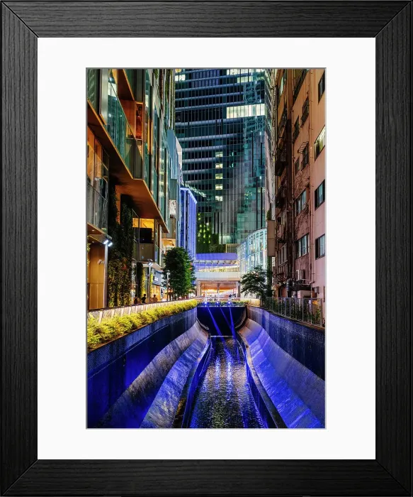 Framed Print : Summer night in Tokyo, Japan. Illuminated view of Shibuya river Framed Print : Summer night in Tokyo, Japan. Illuminated view of Shibuya river