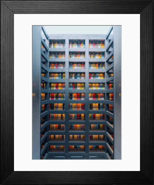 Framed Print : Tokyo colorful doors and symmetric architecture in a hotel building, The Soho Framed Print : Tokyo colorful doors and symmetric architecture in a hotel building, The Soho
