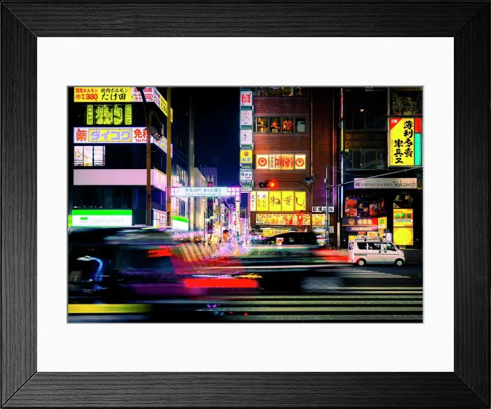 Framed Print : Asia, Japan, Tokyo, Shinjuku, Kabukicho neon signs and crowd
