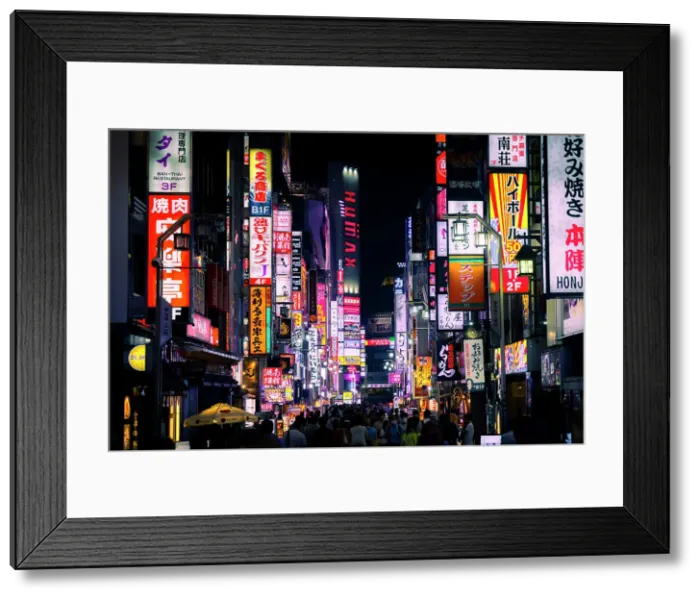 Framed Print : Asia, Japan, Tokyo, Shinjuku, Kabukicho neon signs and crowd Framed Print : Asia, Japan, Tokyo, Shinjuku, Kabukicho neon signs and crowd