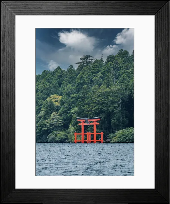 Framed Print : Hakone-jinja shrine standing proud and tall in Ashinoko Lake. Japan Framed Print : Hakone-jinja shrine standing proud and tall in Ashinoko Lake. Japan